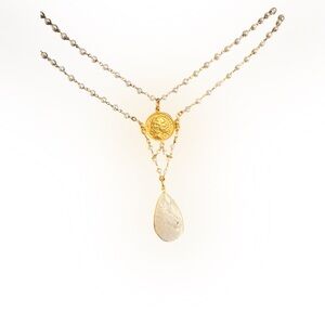 Elegant White Beaded Necklace with White Quartz Pendant